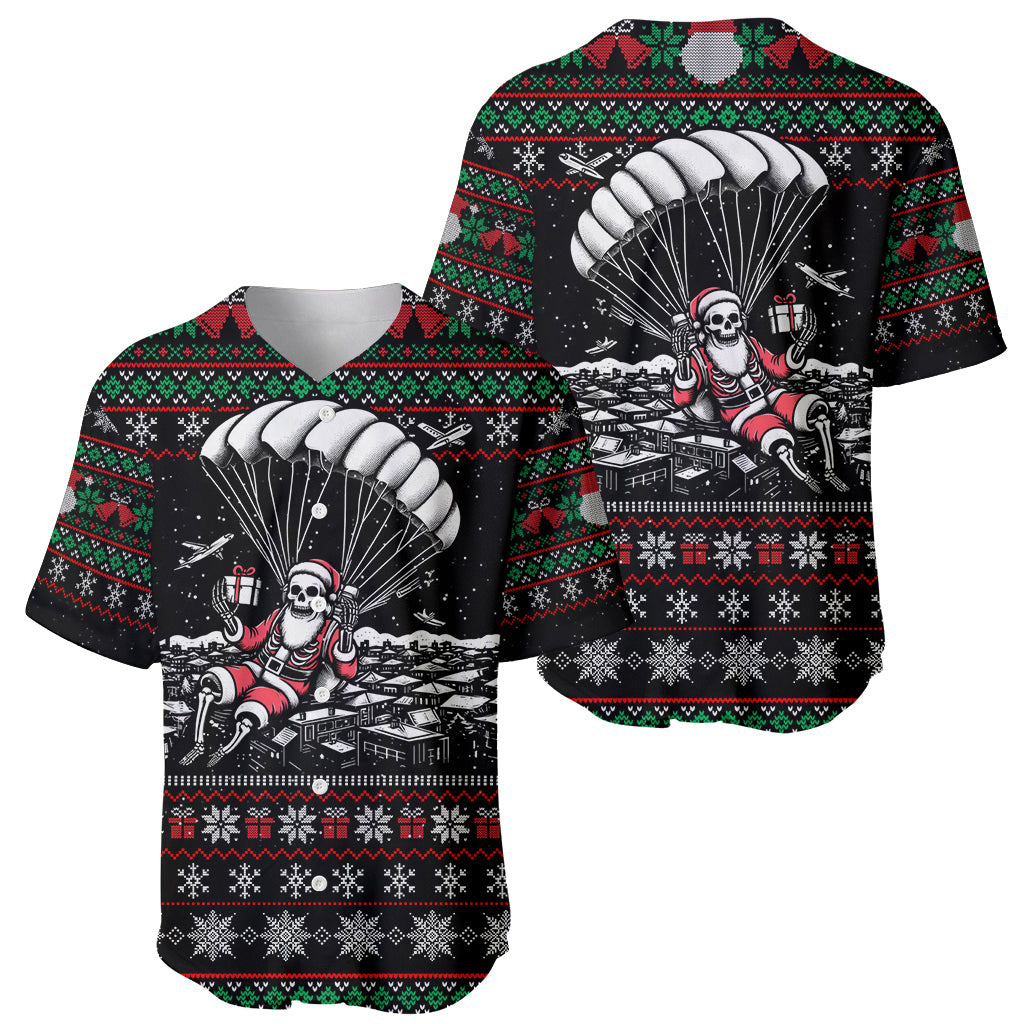 Christmas Skull Baseball Jersey Santa Skull Jumps In Parachute - Wonder Print Shop