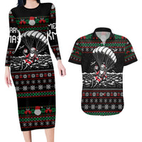 Christmas Skull Couples Matching Long Sleeve Bodycon Dress and Hawaiian Shirt Santa Skull Jumps In Parachute - Wonder Print Shop