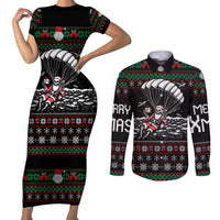 Christmas Skull Couples Matching Short Sleeve Bodycon Dress and Long Sleeve Button Shirt Santa Skull Jumps In Parachute - Wonder Print Shop