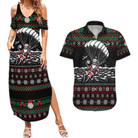 Christmas Skull Couples Matching Summer Maxi Dress and Hawaiian Shirt Santa Skull Jumps In Parachute - Wonder Print Shop