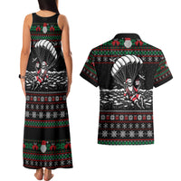 Christmas Skull Couples Matching Tank Maxi Dress and Hawaiian Shirt Santa Skull Jumps In Parachute - Wonder Print Shop