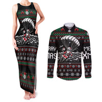 Christmas Skull Couples Matching Tank Maxi Dress and Long Sleeve Button Shirt Santa Skull Jumps In Parachute - Wonder Print Shop