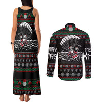Christmas Skull Couples Matching Tank Maxi Dress and Long Sleeve Button Shirt Santa Skull Jumps In Parachute - Wonder Print Shop