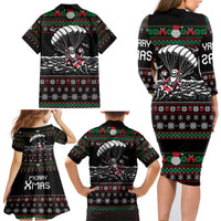 Christmas Skull Family Matching Long Sleeve Bodycon Dress and Hawaiian Shirt Santa Skull Jumps In Parachute - Wonder Print Shop