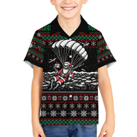 Christmas Skull Family Matching Long Sleeve Bodycon Dress and Hawaiian Shirt Santa Skull Jumps In Parachute - Wonder Print Shop