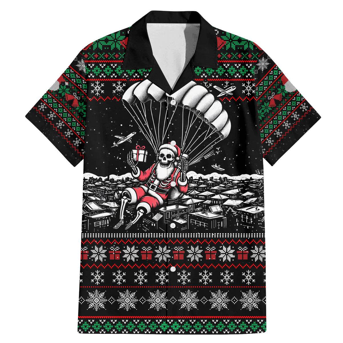 Christmas Skull Family Matching Mermaid Dress and Hawaiian Shirt Santa Skull Jumps In Parachute - Wonder Print Shop