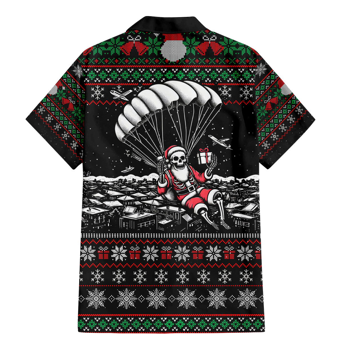 Christmas Skull Family Matching Mermaid Dress and Hawaiian Shirt Santa Skull Jumps In Parachute - Wonder Print Shop