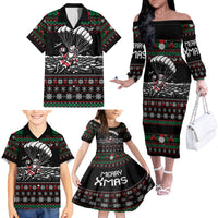 Christmas Skull Family Matching Off Shoulder Long Sleeve Dress and Hawaiian Shirt Santa Skull Jumps In Parachute - Wonder Print Shop