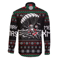 Christmas Skull Family Matching Off Shoulder Long Sleeve Dress and Hawaiian Shirt Santa Skull Jumps In Parachute - Wonder Print Shop