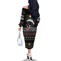 Christmas Skull Family Matching Off Shoulder Long Sleeve Dress and Hawaiian Shirt Santa Skull Jumps In Parachute - Wonder Print Shop