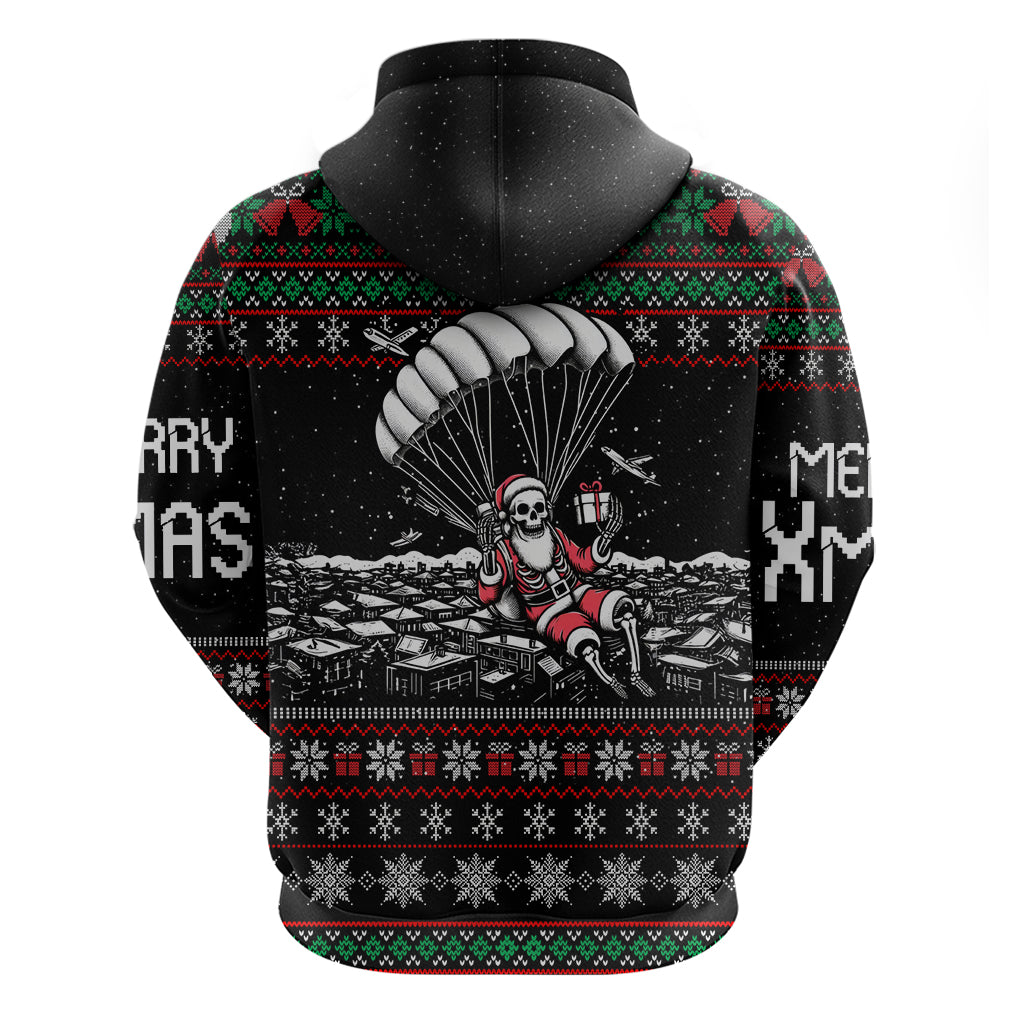 Christmas Skull Hoodie Santa Skull Jumps In Parachute - Wonder Print Shop