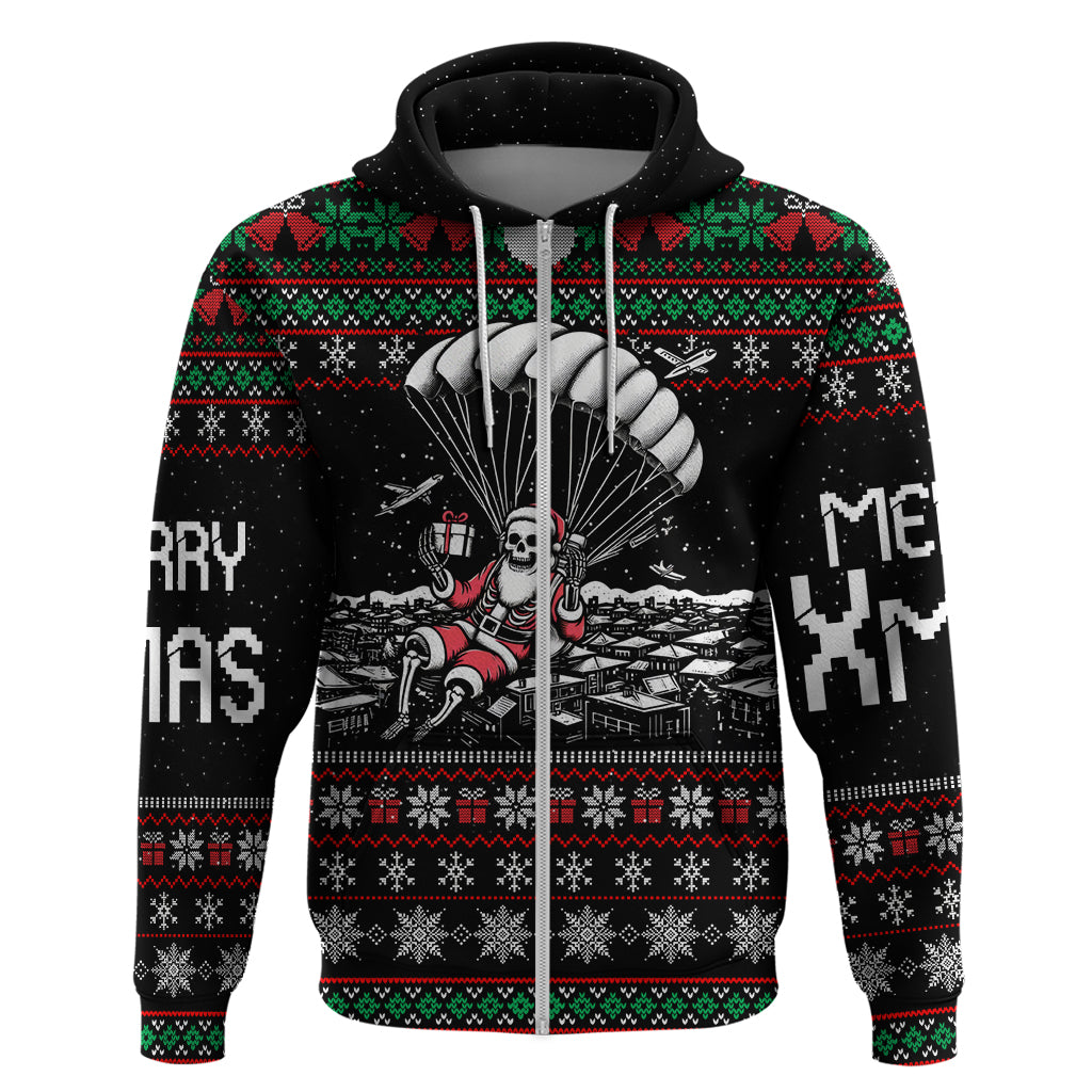 Christmas Skull Hoodie Santa Skull Jumps In Parachute - Wonder Print Shop