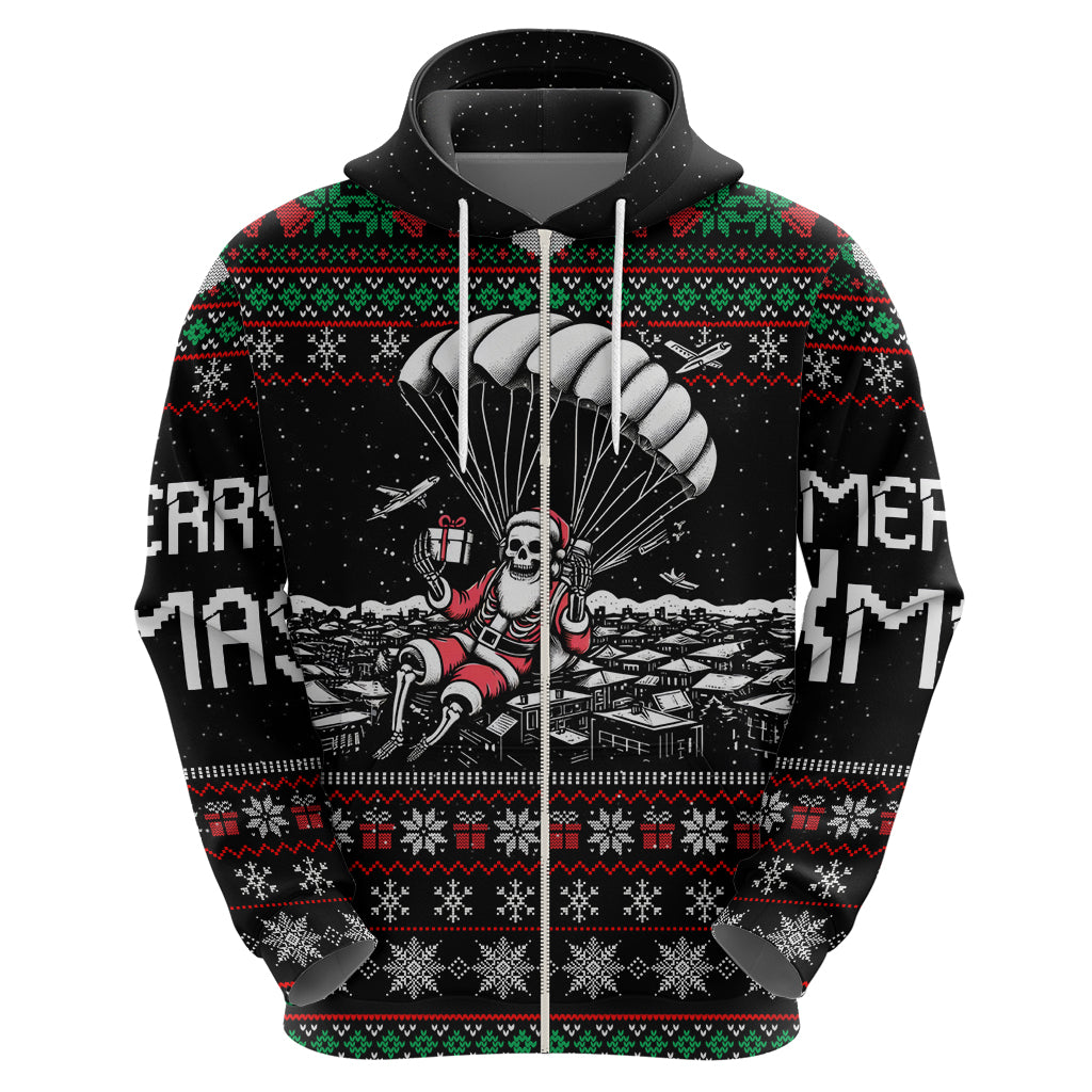 Christmas Skull Hoodie Santa Skull Jumps In Parachute - Wonder Print Shop