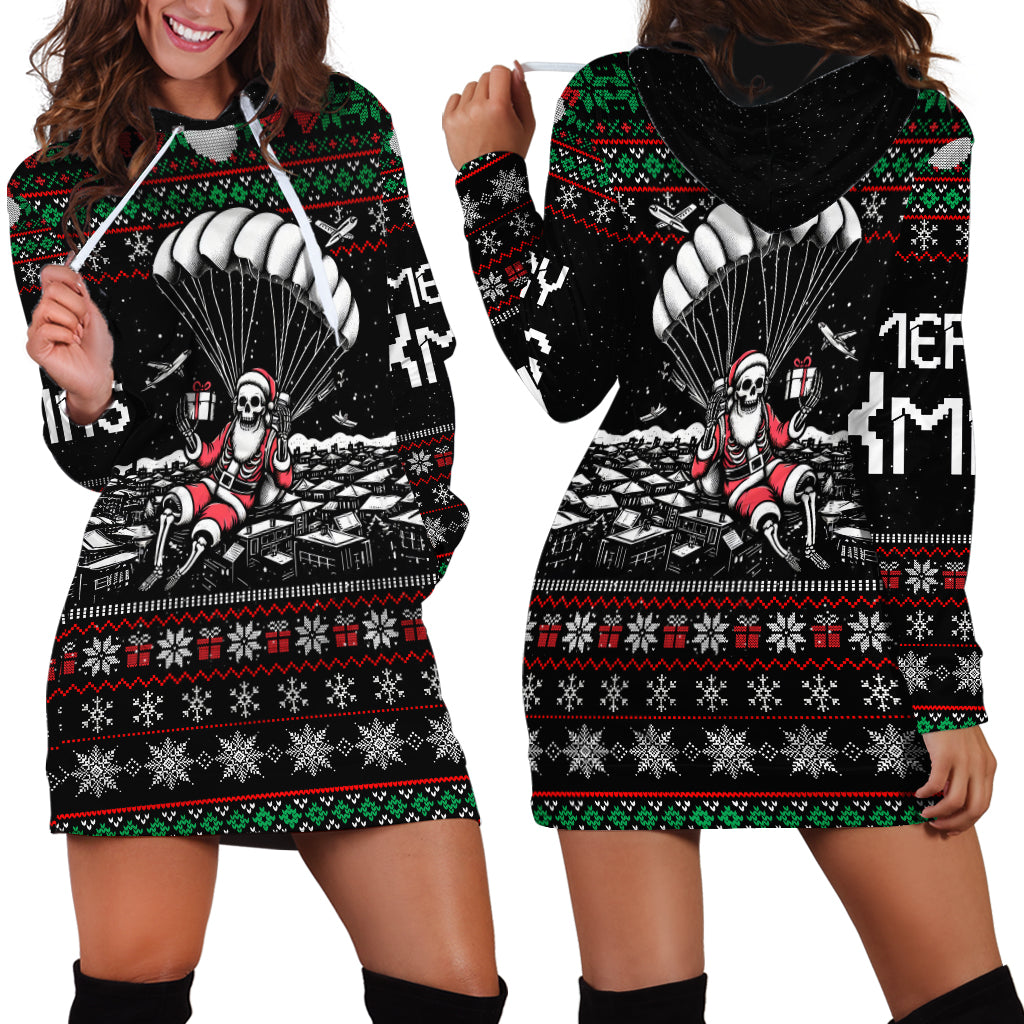 Christmas Skull Hoodie Dress Santa Skull Jumps In Parachute - Wonder Print Shop