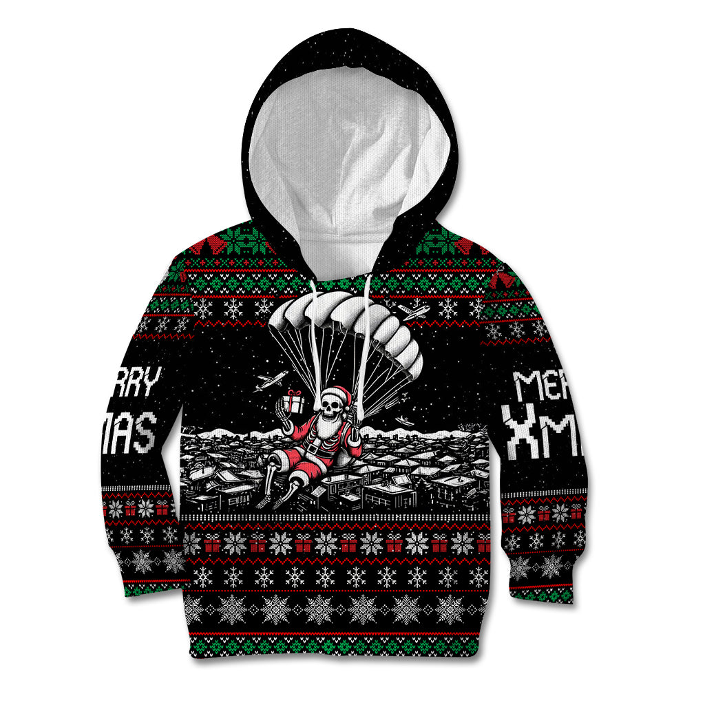 Christmas Skull Kid Hoodie Santa Skull Jumps In Parachute - Wonder Print Shop