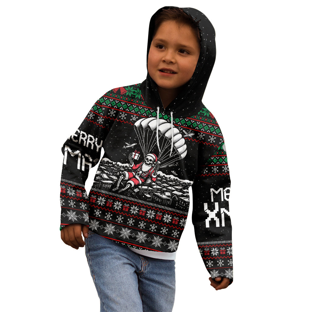 Christmas Skull Kid Hoodie Santa Skull Jumps In Parachute - Wonder Print Shop