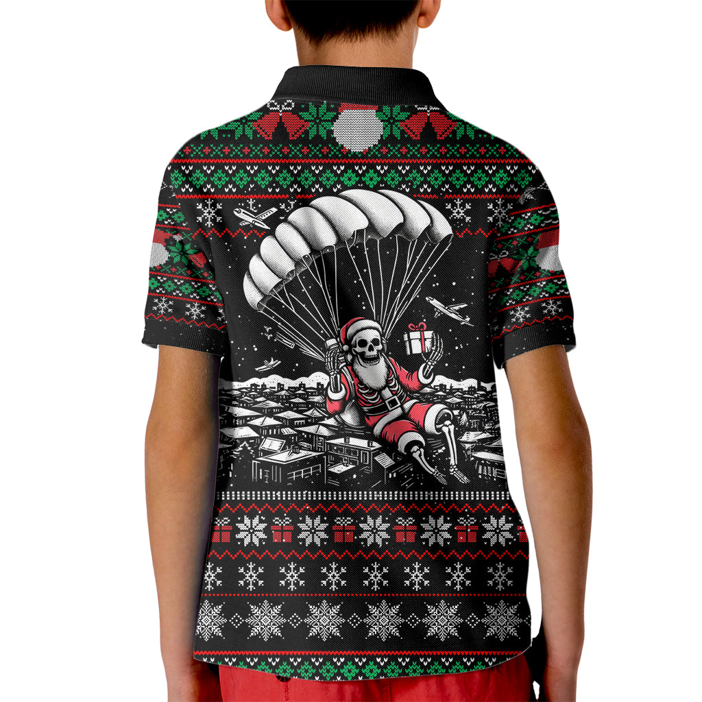 Christmas Skull Kid Polo Shirt Santa Skull Jumps In Parachute - Wonder Print Shop