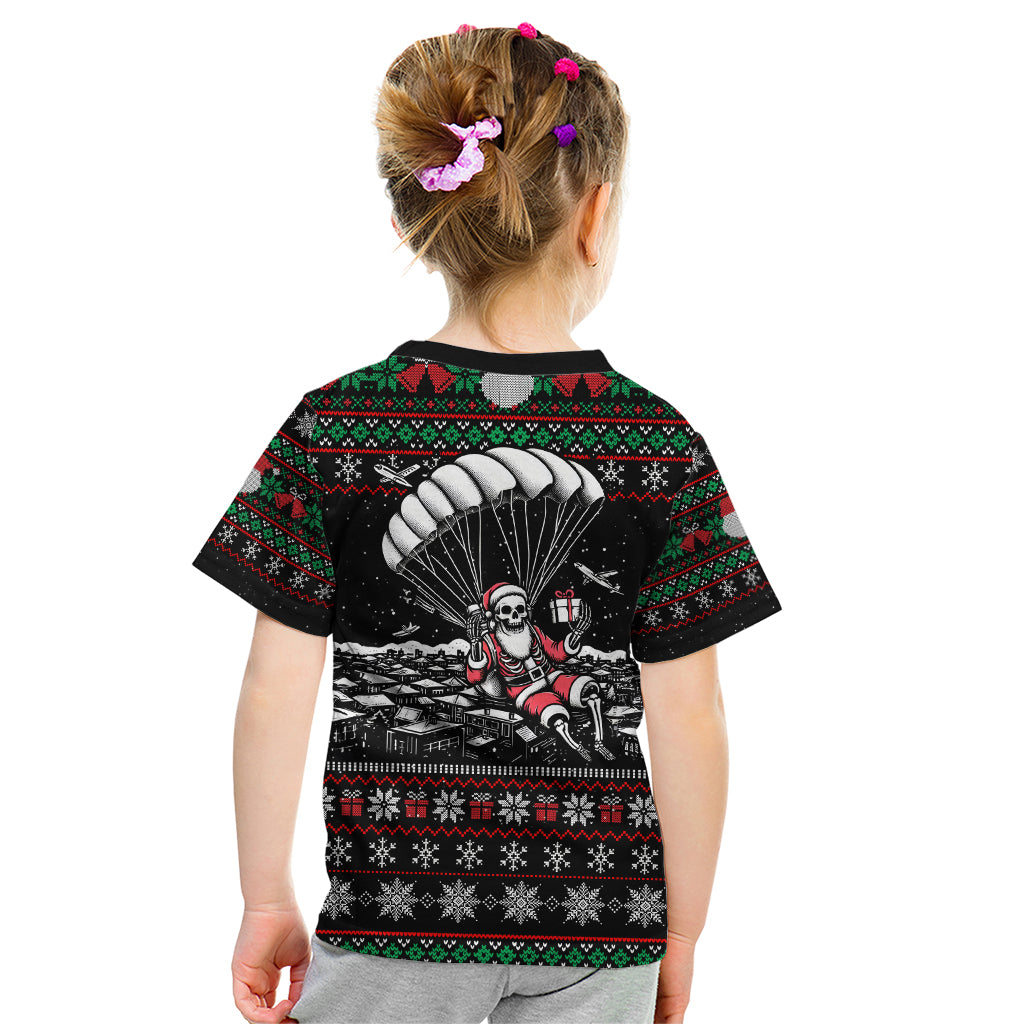 Christmas Skull Kid T Shirt Santa Skull Jumps In Parachute - Wonder Print Shop