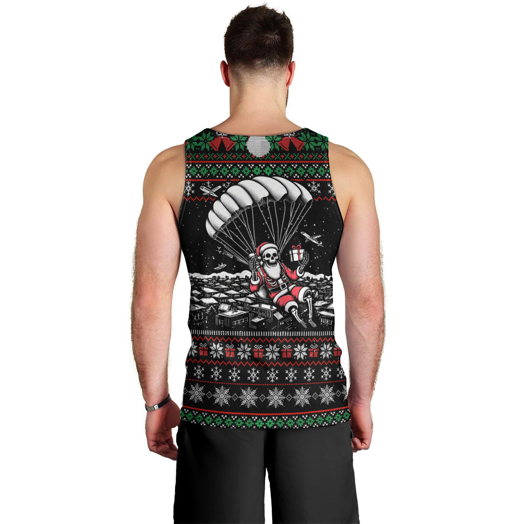 Christmas Skull Men Tank Top Santa Skull Jumps In Parachute - Wonder Print Shop