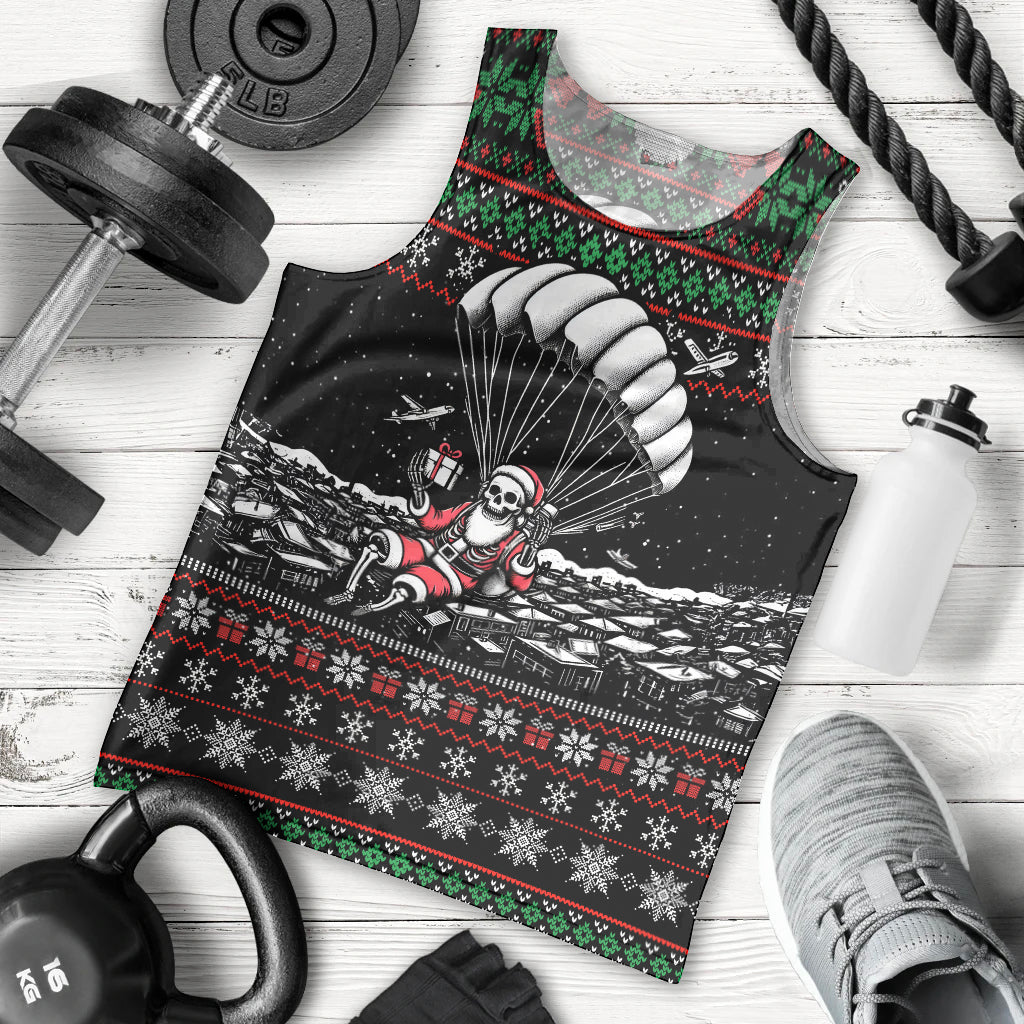 Christmas Skull Men Tank Top Santa Skull Jumps In Parachute - Wonder Print Shop