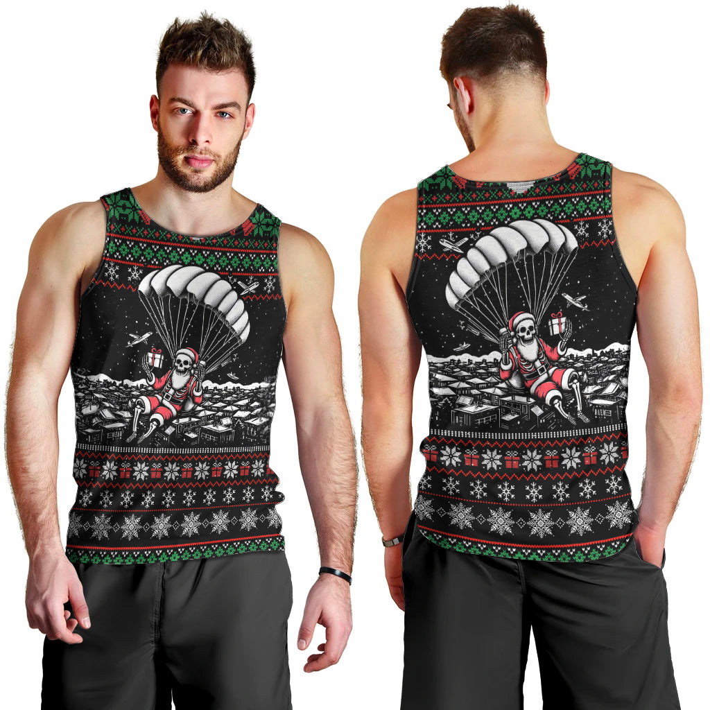 Christmas Skull Men Tank Top Santa Skull Jumps In Parachute - Wonder Print Shop