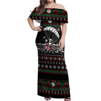 Christmas Skull Off Shoulder Maxi Dress Santa Skull Jumps In Parachute - Wonder Print Shop