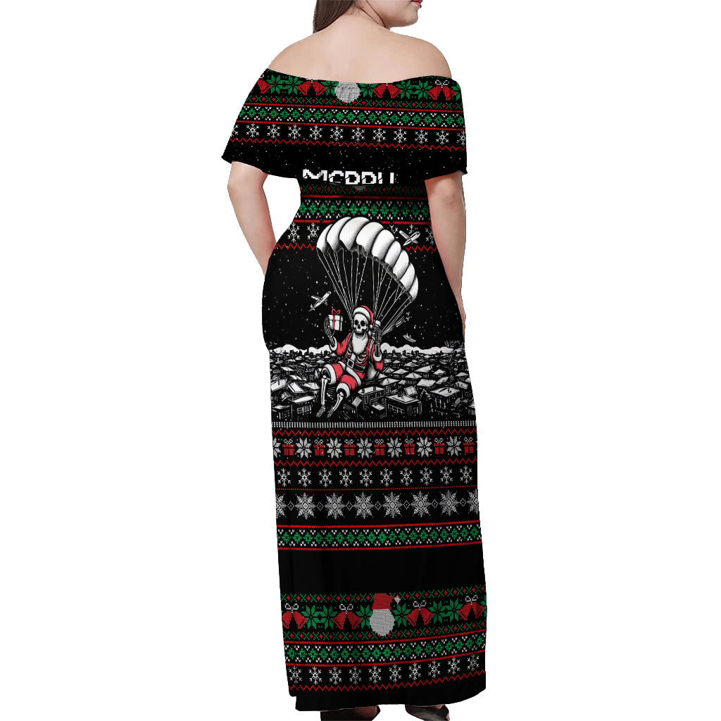 Christmas Skull Off Shoulder Maxi Dress Santa Skull Jumps In Parachute - Wonder Print Shop