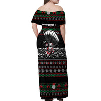 Christmas Skull Off Shoulder Maxi Dress Santa Skull Jumps In Parachute - Wonder Print Shop