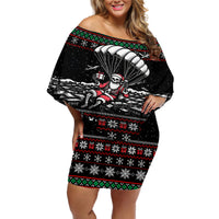 Christmas Skull Off Shoulder Short Dress Santa Skull Jumps In Parachute - Wonder Print Shop