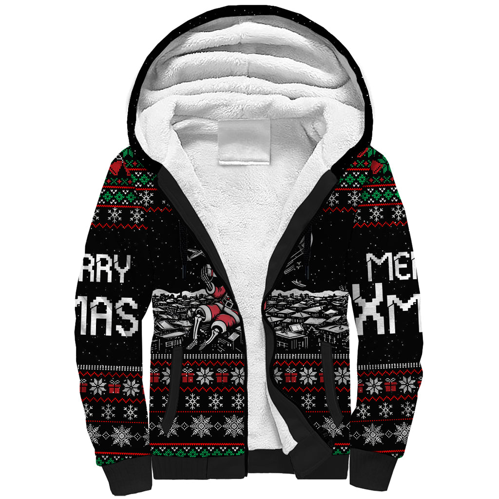 Christmas Skull Sherpa Hoodie Santa Skull Jumps In Parachute - Wonder Print Shop