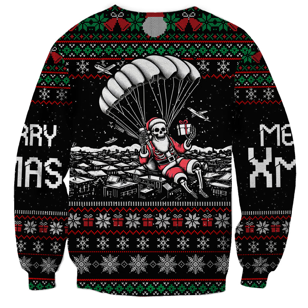 Christmas Skull Sweatshirt Santa Skull Jumps In Parachute - Wonder Print Shop