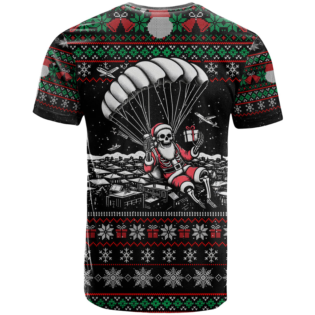 Christmas Skull T Shirt Santa Skull Jumps In Parachute - Wonder Print Shop