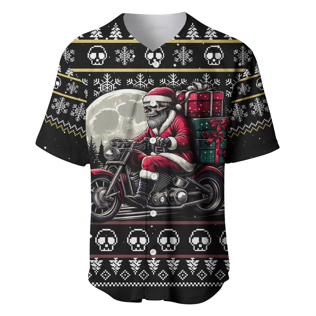 Christmas Skull Baseball Jersey Santa Skull Ride Motorbike - Wonder Print Shop