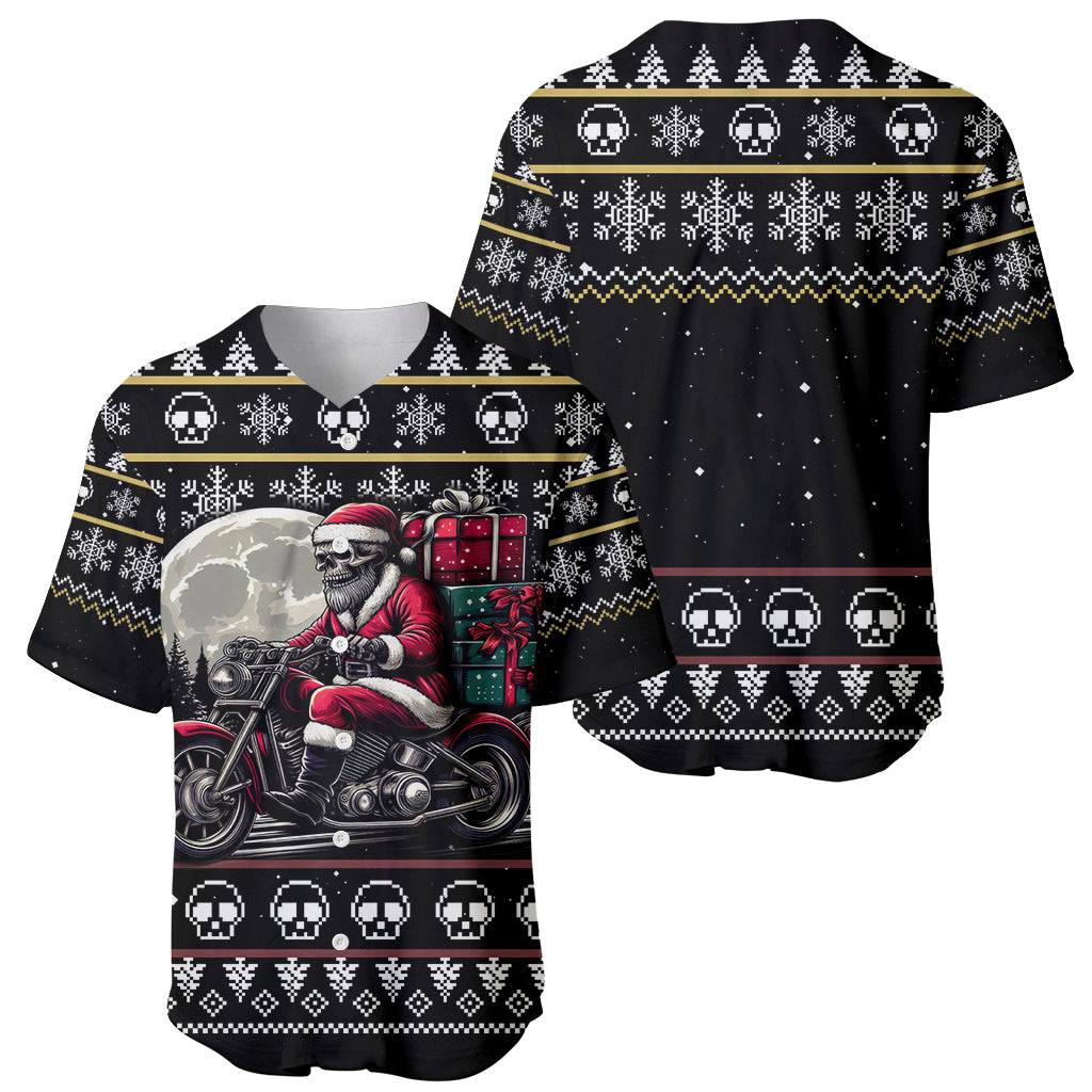 Christmas Skull Baseball Jersey Santa Skull Ride Motorbike - Wonder Print Shop