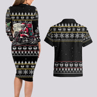 Christmas Skull Couples Matching Long Sleeve Bodycon Dress and Hawaiian Shirt Santa Skull Ride Motorbike - Wonder Print Shop