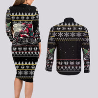 Christmas Skull Couples Matching Long Sleeve Bodycon Dress and Long Sleeve Button Shirt Santa Skull Ride Motorbike - Wonder Print Shop