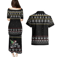 Christmas Skull Couples Matching Puletasi Dress and Hawaiian Shirt Santa Skull Ride Motorbike - Wonder Print Shop