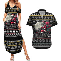 Christmas Skull Couples Matching Summer Maxi Dress and Hawaiian Shirt Santa Skull Ride Motorbike - Wonder Print Shop