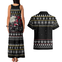 Christmas Skull Couples Matching Tank Maxi Dress and Hawaiian Shirt Santa Skull Ride Motorbike - Wonder Print Shop