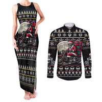 Christmas Skull Couples Matching Tank Maxi Dress and Long Sleeve Button Shirt Santa Skull Ride Motorbike - Wonder Print Shop