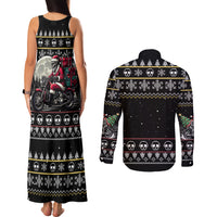 Christmas Skull Couples Matching Tank Maxi Dress and Long Sleeve Button Shirt Santa Skull Ride Motorbike - Wonder Print Shop