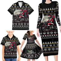 Christmas Skull Family Matching Long Sleeve Bodycon Dress and Hawaiian Shirt Santa Skull Ride Motorbike - Wonder Print Shop