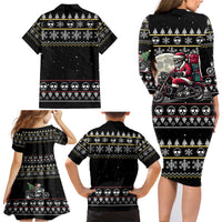 Christmas Skull Family Matching Long Sleeve Bodycon Dress and Hawaiian Shirt Santa Skull Ride Motorbike - Wonder Print Shop