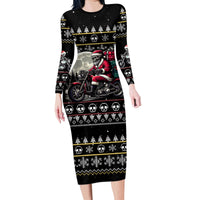 Christmas Skull Family Matching Long Sleeve Bodycon Dress and Hawaiian Shirt Santa Skull Ride Motorbike - Wonder Print Shop