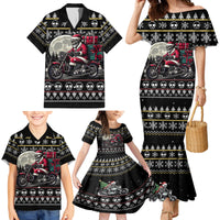 Christmas Skull Family Matching Mermaid Dress and Hawaiian Shirt Santa Skull Ride Motorbike - Wonder Print Shop