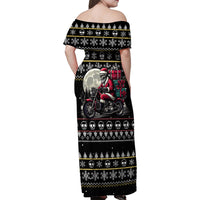 Christmas Skull Family Matching Off Shoulder Maxi Dress and Hawaiian Shirt Santa Skull Ride Motorbike - Wonder Print Shop
