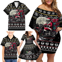 Christmas Skull Family Matching Off Shoulder Short Dress and Hawaiian Shirt Santa Skull Ride Motorbike - Wonder Print Shop
