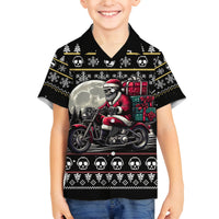 Christmas Skull Family Matching Off Shoulder Short Dress and Hawaiian Shirt Santa Skull Ride Motorbike - Wonder Print Shop