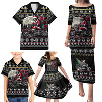 Christmas Skull Family Matching Puletasi Dress and Hawaiian Shirt Santa Skull Ride Motorbike - Wonder Print Shop