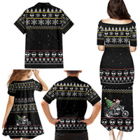 Christmas Skull Family Matching Puletasi Dress and Hawaiian Shirt Santa Skull Ride Motorbike - Wonder Print Shop